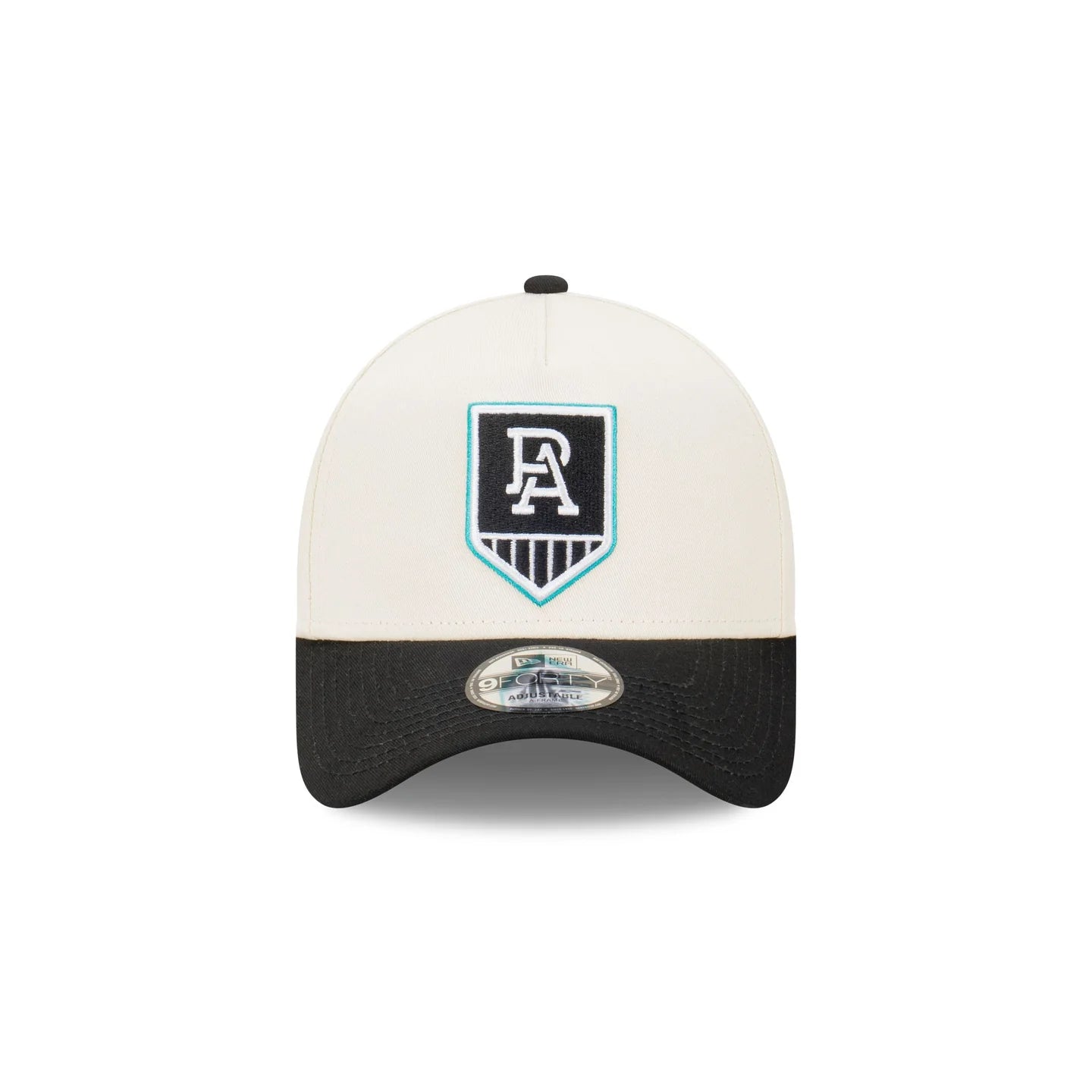 Port Adelaide Power Hat - 2-Tone Chrome Black 9Forty A-Frame AFL Snapback Cap - New Era